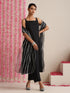 Women’s Black Strappy Kurta Set with Silver Net Dupatta | 3 Pc Festive Ethnic Co-ord