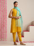 Women’s Yellow Cotton Slub Sleeveless Kurta with Embroidery, Pyjama & Metallic Blue Dupatta | 3 Pc Summer Festive Set