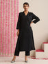 Black Cotton Slub Kurta Set for Women | 2 Pc Minimalist Ethnic Co-ord with V-Neckline
