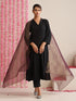 Women’s Black Cotton Slub Kurta & Pyjama Set with Metallic Purple Dupatta | 3 Pc Classic Ethnic Festive Wear