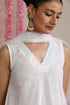 Women’s White Cotton Slub Sleeveless Kurta with Neck Stripes, Pyjama & Net Dupatta | 3 Pc Elegant Ethnic Set