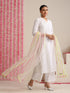 Women’s White Cotton Slub Kurta & Pyjama Set with Neon-Pink Net Dupatta | 3 Pc Modern Ethnic Look