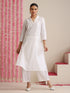 White Cotton Slub Kurta Set for Women | 2 Pc Co-ord with V-Neck & Flared Hem