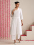 White Cotton Slub Kurta Set for Women | 2 Pc Co-ord with V-Neck & Flared Hem