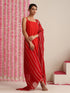 Women’s Red Strappy Kurta Set with Gold Net Dupatta | 3 Pc Festive Cotton Co-ord