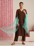 Chocolate Brown Cotton Slub Kurta Set | 2 Pc Hand-Beaded Ethnic Co-ord for Women