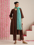Women’s Chocolate Brown Hand-Beaded Kurta Set with Metallic Blue Dupatta | 3 Pc Ethnic Festive Ensemble