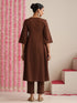 Chocolate Brown Cotton Slub Kurta Set | 3 Pc Hand-Beaded Co-ord with Yellow Metallic Dupatta