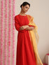 Women’s Red Cotton Slub Kurta, Pyjama & Metallic Yellow Dupatta | 3 Pc Ethnic Festive Set
