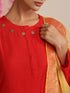 Women’s Red Cotton Slub Kurta, Pyjama & Metallic Yellow Dupatta | 3 Pc Ethnic Festive Set