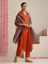 Women’s Terracotta Cotton Slub Kurta & Pyjama Set with Metallic Purple Dupatta | 3 Pc Festive Ethnic Ensemble