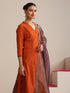 Women’s Terracotta Cotton Slub Kurta & Pyjama Set with Metallic Purple Dupatta | 3 Pc Festive Ethnic Ensemble