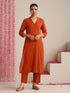 Terracotta Cotton Slub Kurta Set for Women | 2 Pc Co-ord with V-Neck & Straight Fit