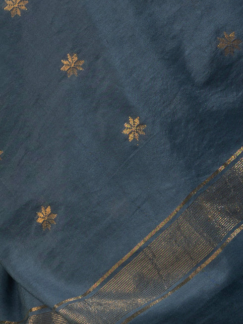 Tanvi Grey Soft Silk Blend Bhagalpur Saree with Blouse Fabric