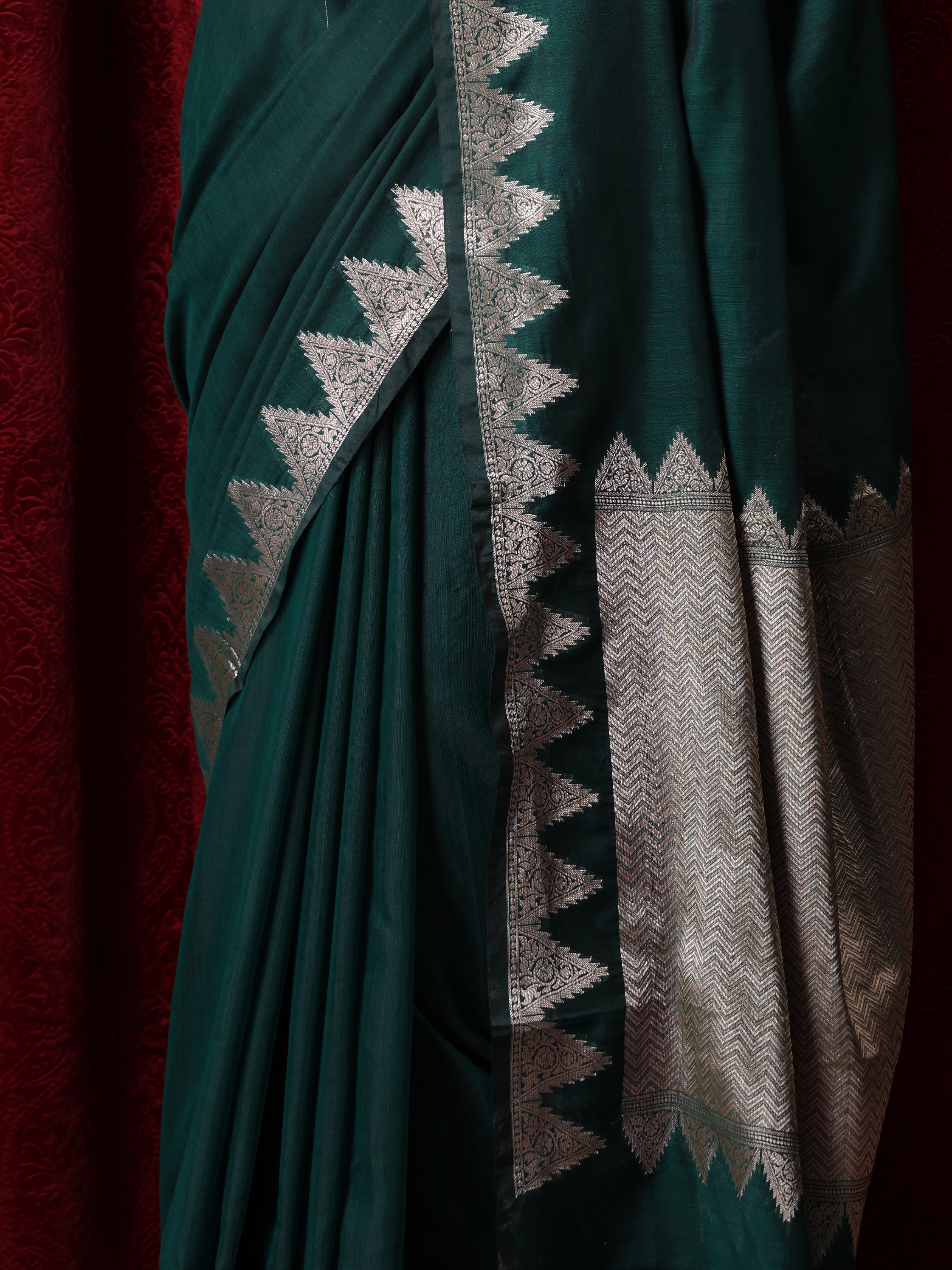 Emerald Temple Pure Silk Saree with Blouse Fabric