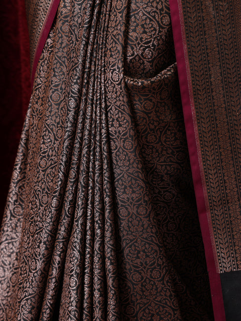 Banarasi Black Purple Jaal Silk Saree with Blouse Fabric