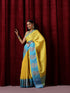 Yellow Jacquard Saree with Blue Border with Blouse Fabric