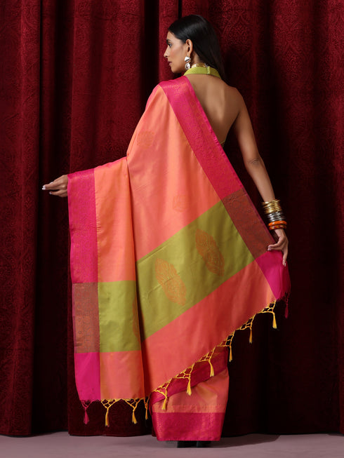 Orange Red Blended Soft Silk Saree with Blouse Fabric