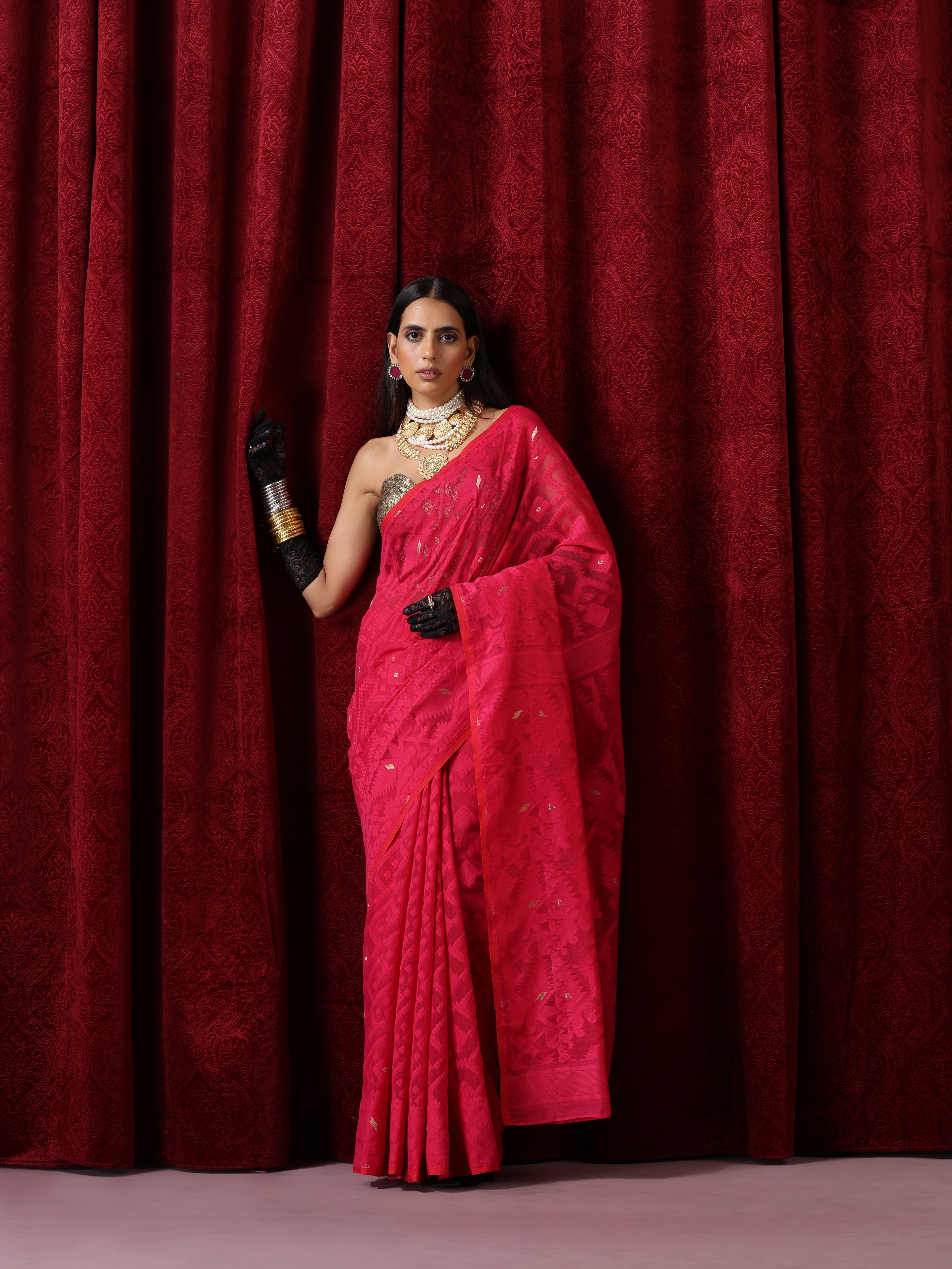 Rosemati Red Jamdani Cotton Saree