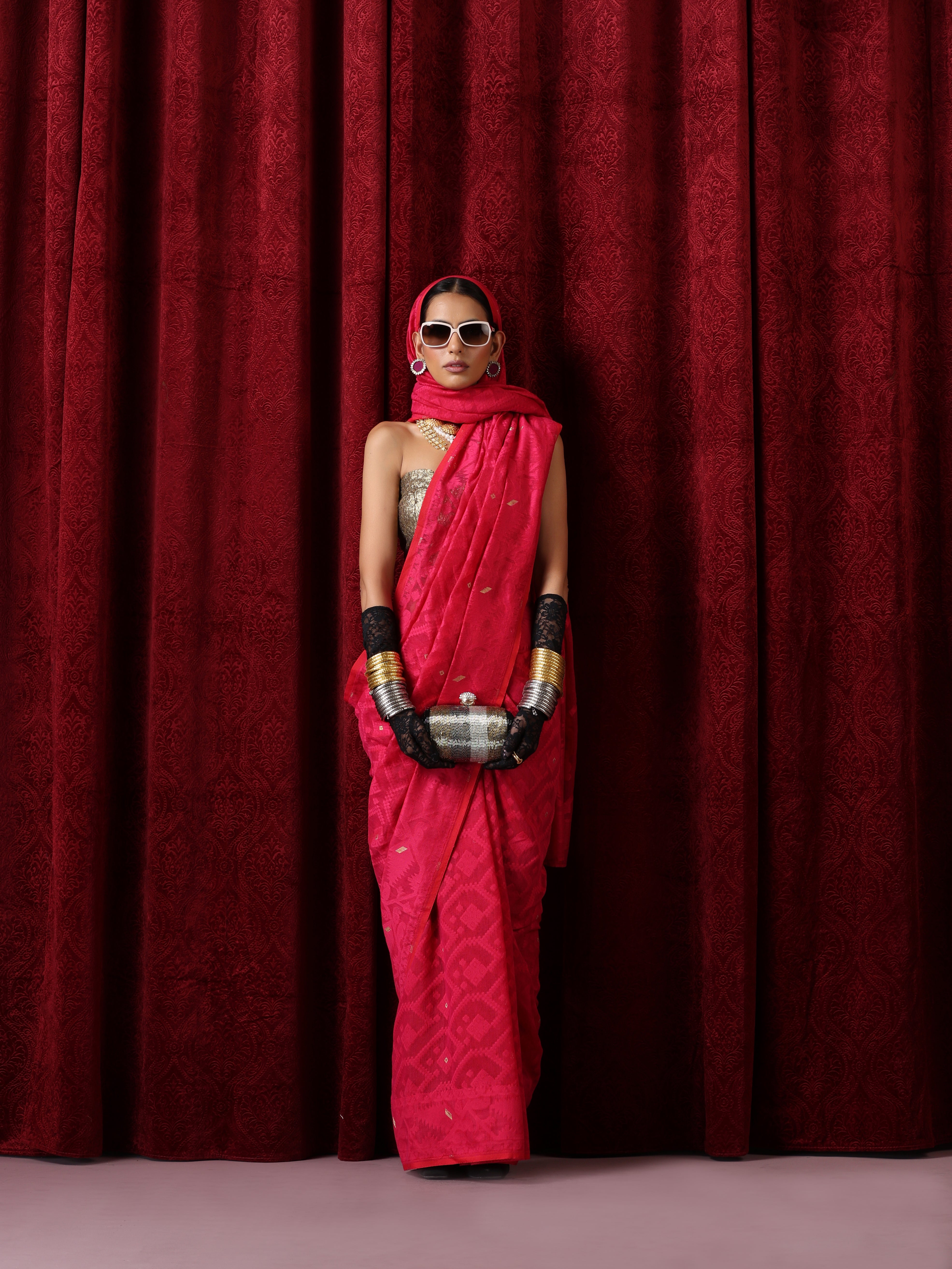 Rosemati Red Jamdani Cotton Saree