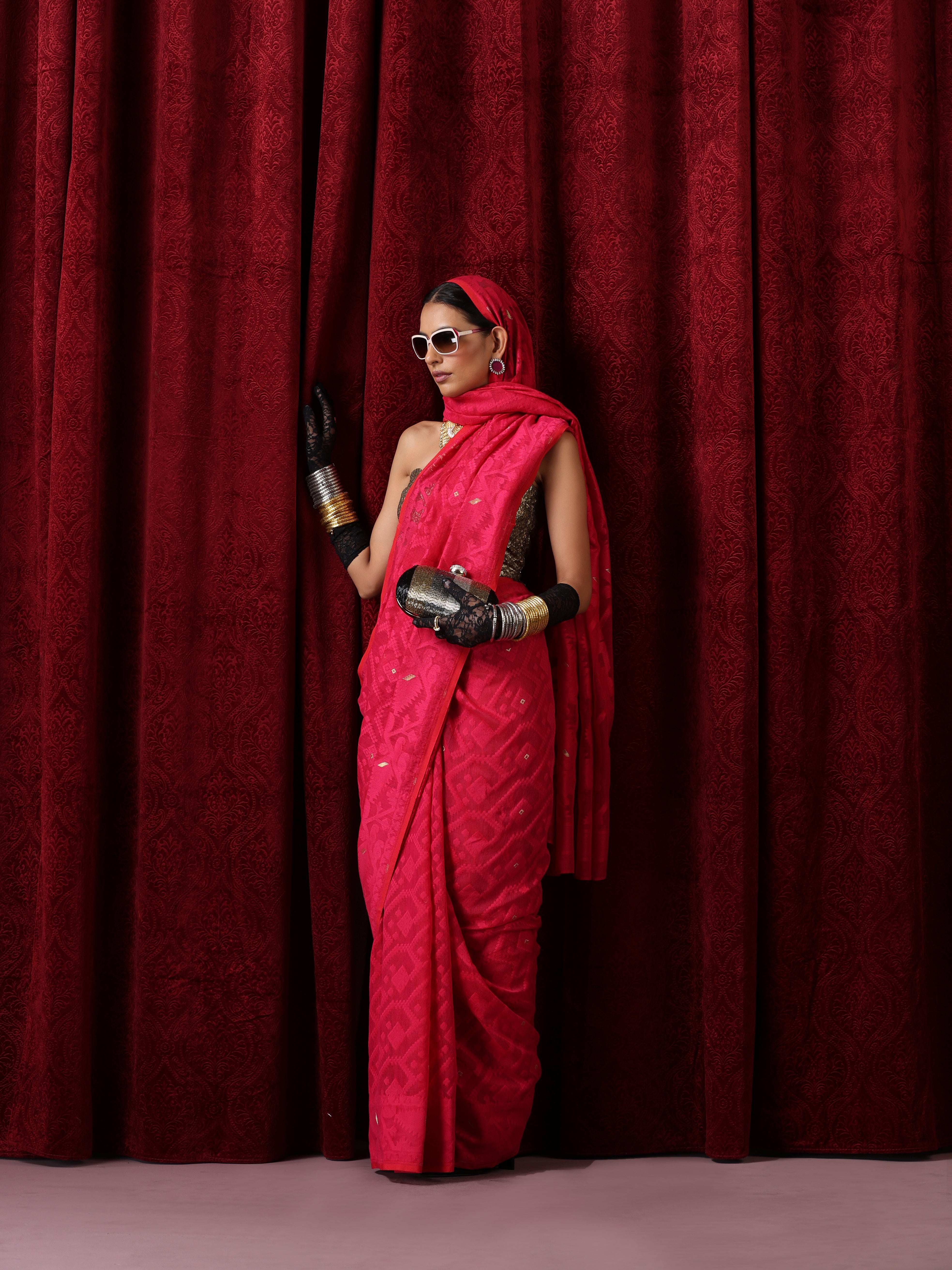 Rosemati Red Jamdani Cotton Saree