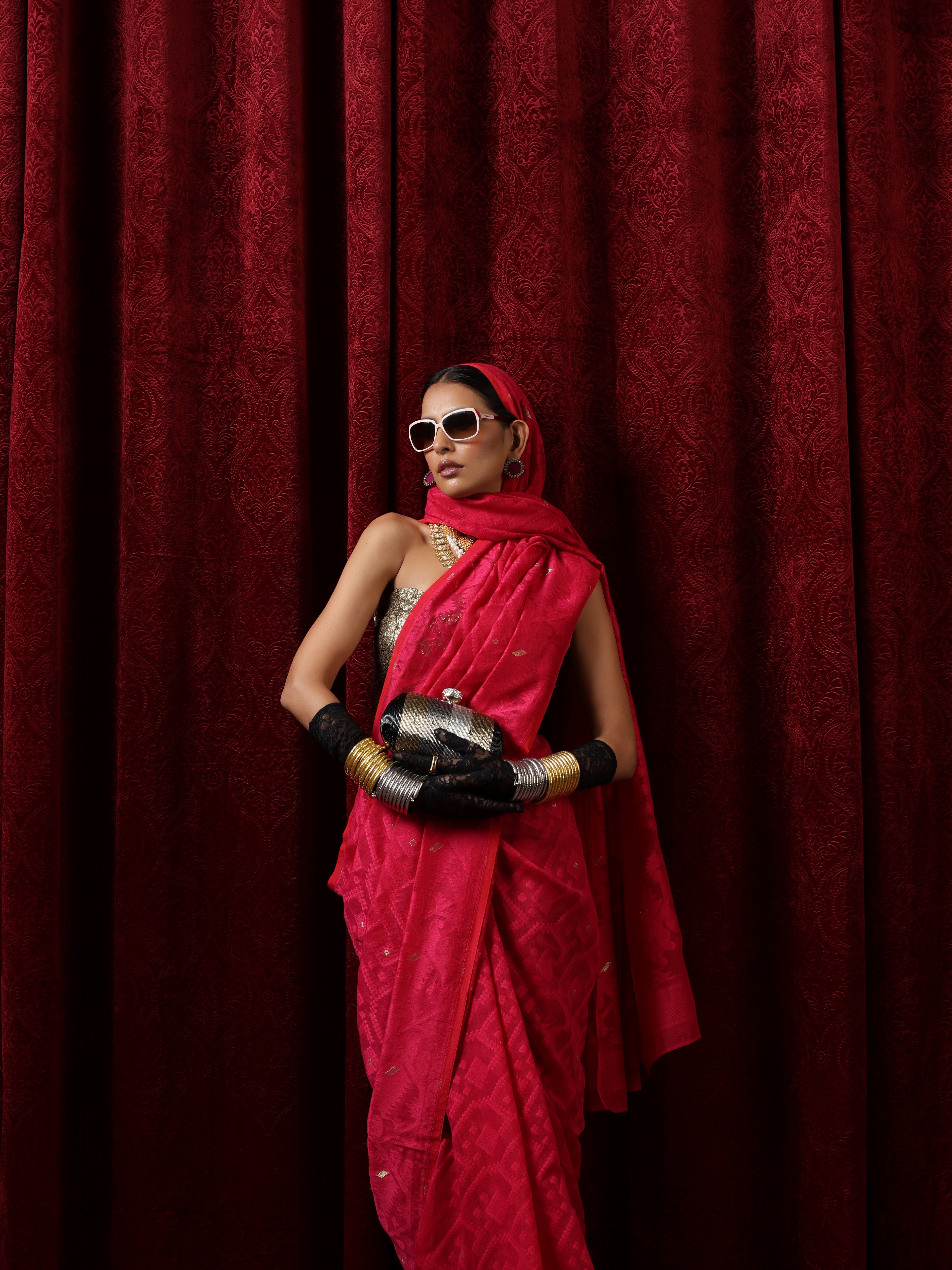 Rosemati Red Jamdani Cotton Saree