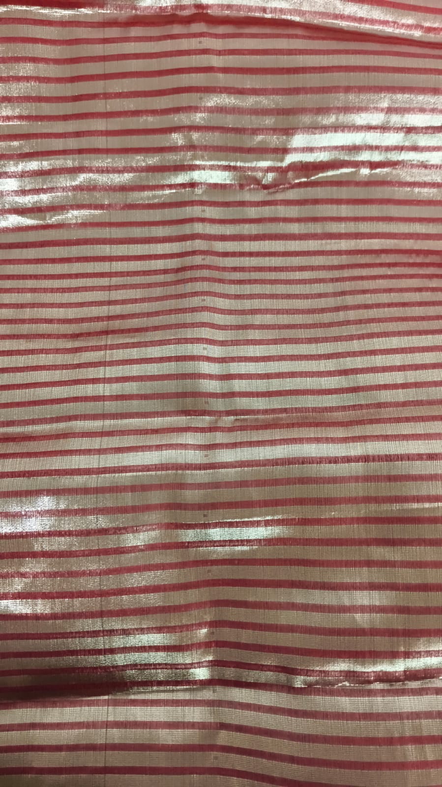 Red Organza Saree with Zari Buti and Matching Stripe Blouse Fabric