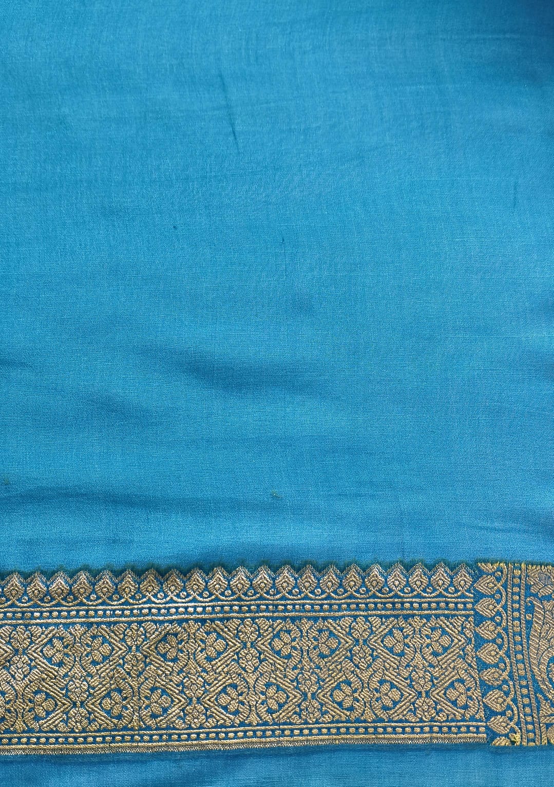 Blue Khaddi Georgette with Green Turq Design and Blouse Fabric