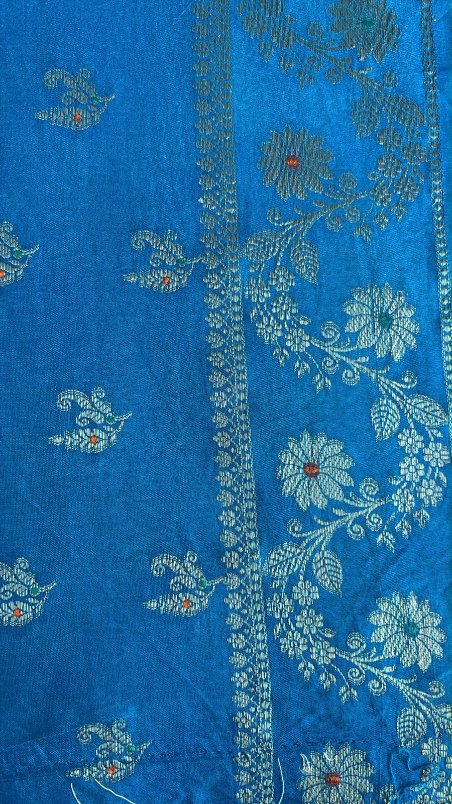 Blue and Silver Pure Silk Saree with Meenakari and Blouse Fabric