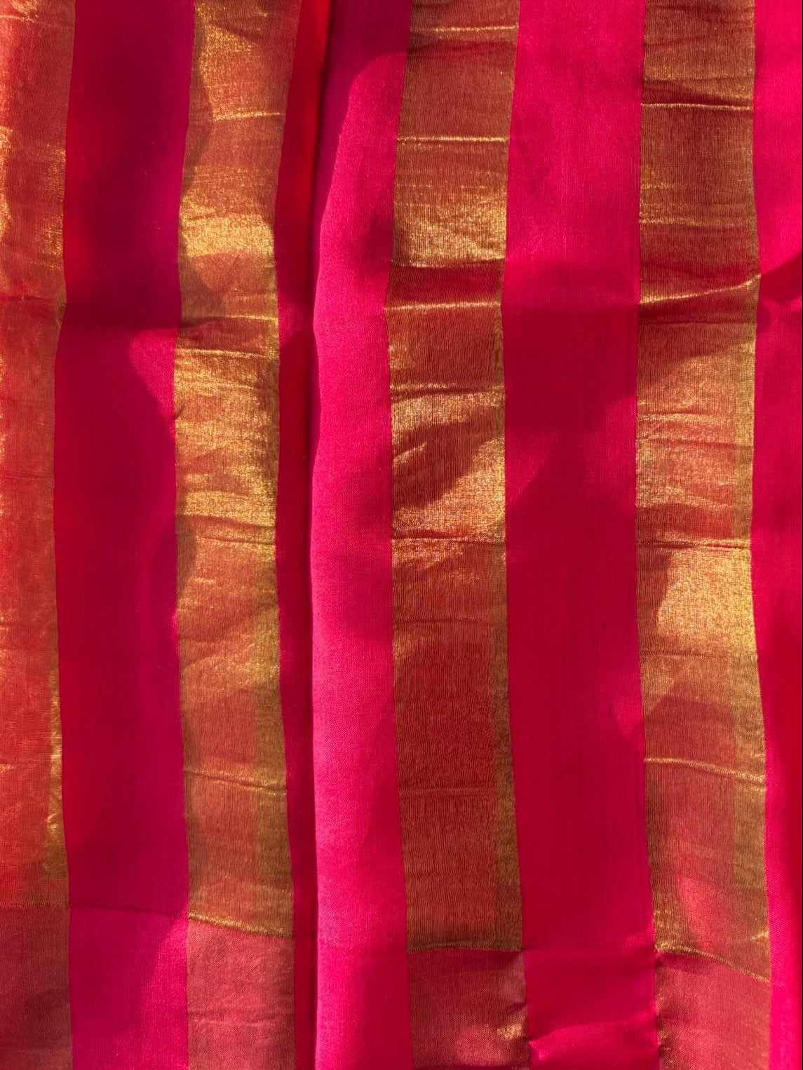 Dhoop Chaun Pure Silk Tissue Pink Gold Stripes Saree with Mashru Border and Blouse Fabric