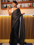 Pre-Draped 1-Minute Black Georgette with Cream Satin Saree with Blouse Fabric