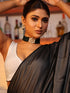 Pre-Draped 1-Minute Black Georgette with Cream Satin Saree with Blouse Fabric