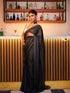Pre-Draped 1-Minute Black Georgette with Cream Satin Saree with Blouse Fabric