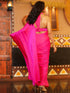 Pre-Draped 1-Minute Fuchsia Satin Saree with Gold Handmade Pendants and Blouse Fabric
