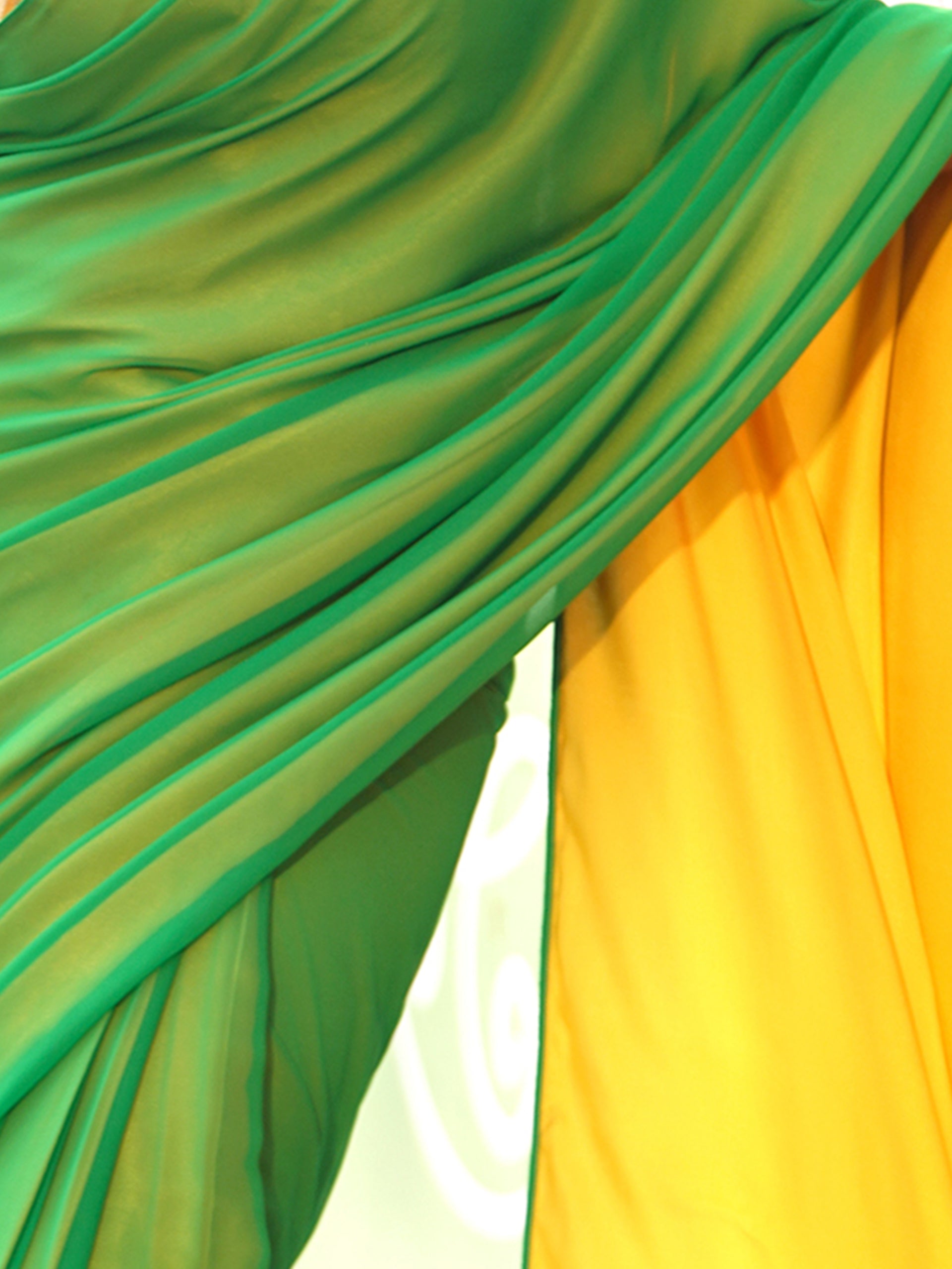 Pre-Draped 1-Minute Enchanting Green Georgette And Yellow Satin Saree with Blouse Fabric