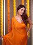 Orange Yellow Shimmer Shine Chiffon Saree with Gota Lace Edge and Blouse Fabric