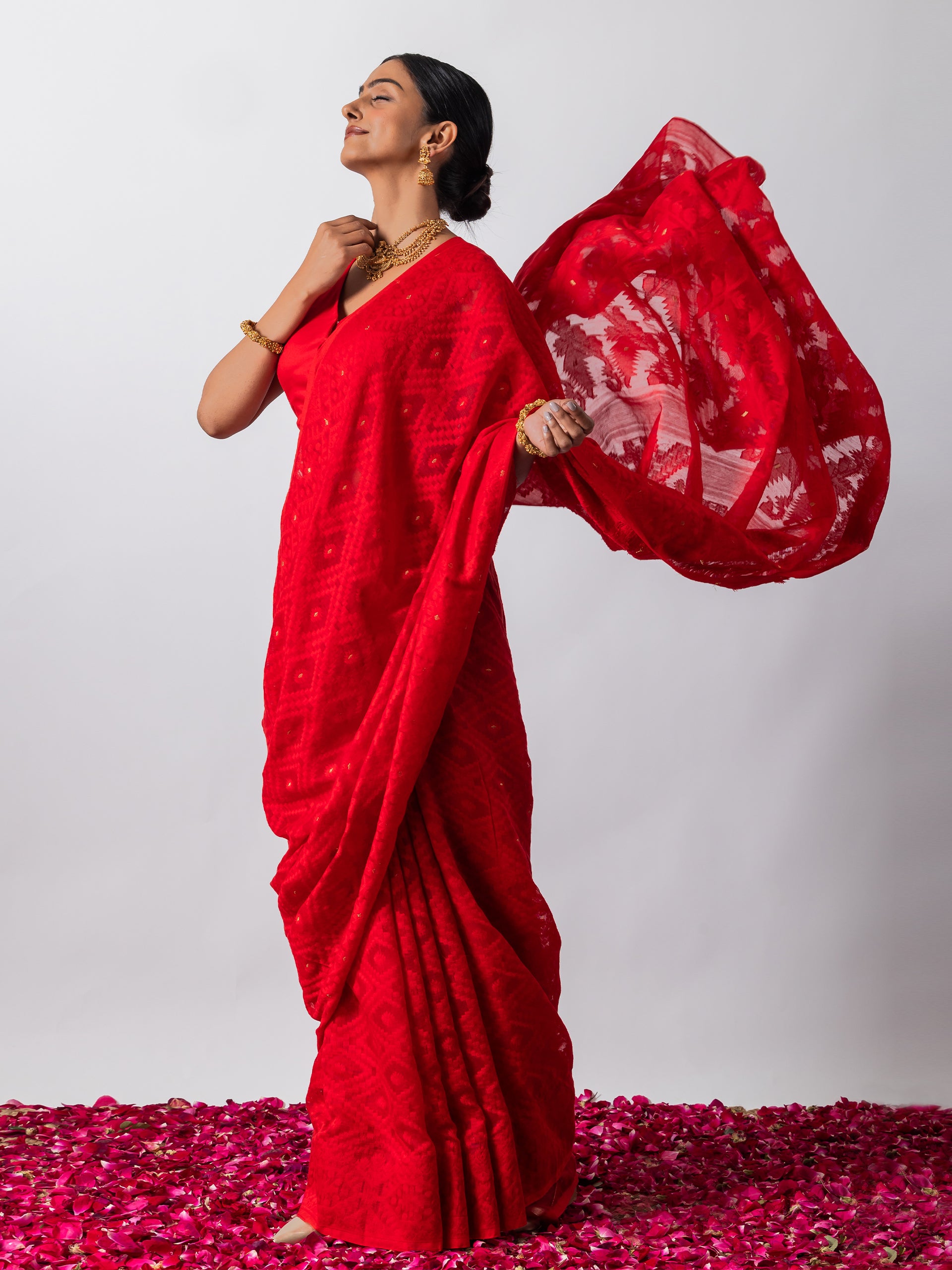 Rosemati Red Jamdani Cotton Saree