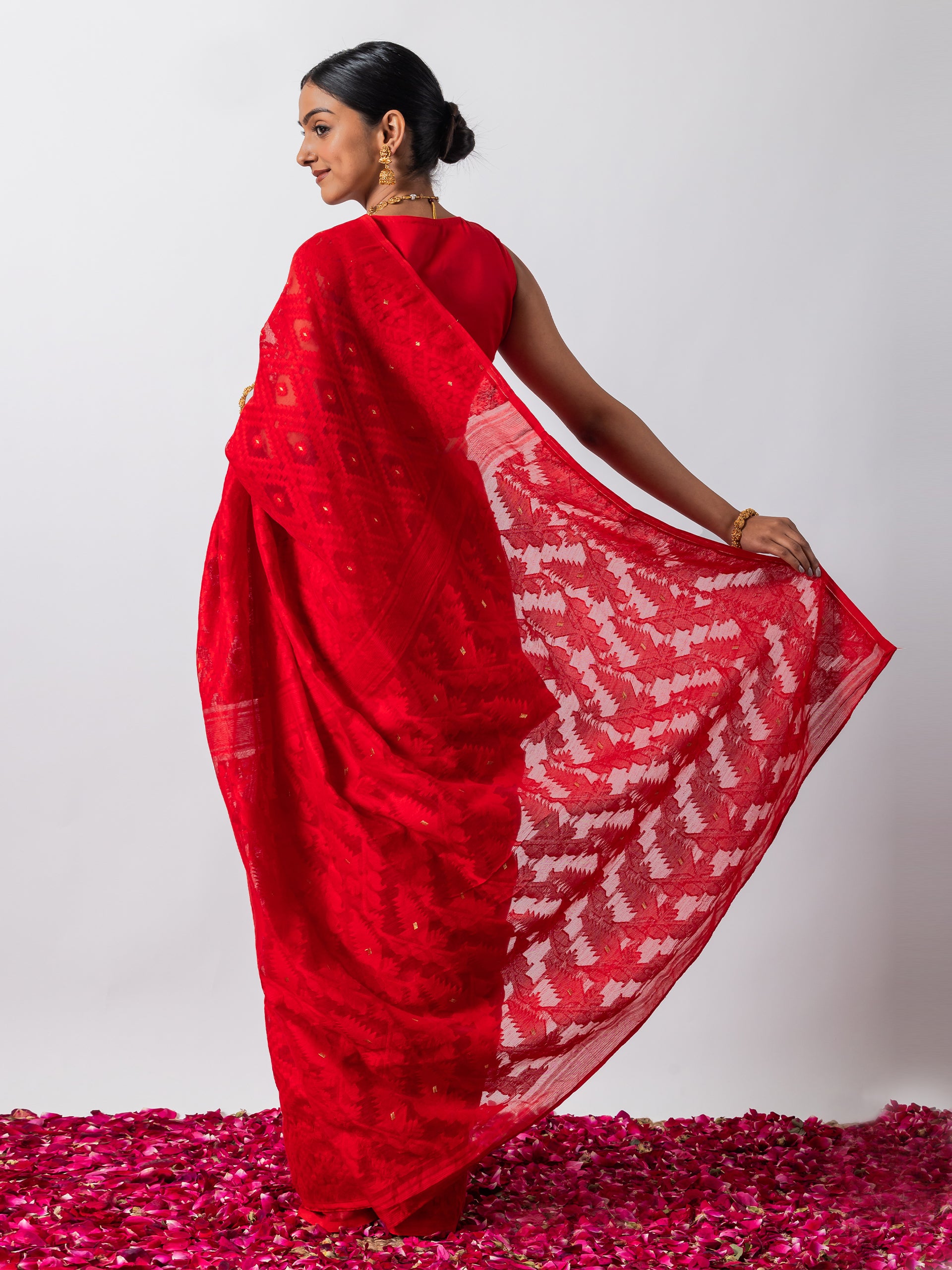 Rosemati Red Jamdani Cotton Saree