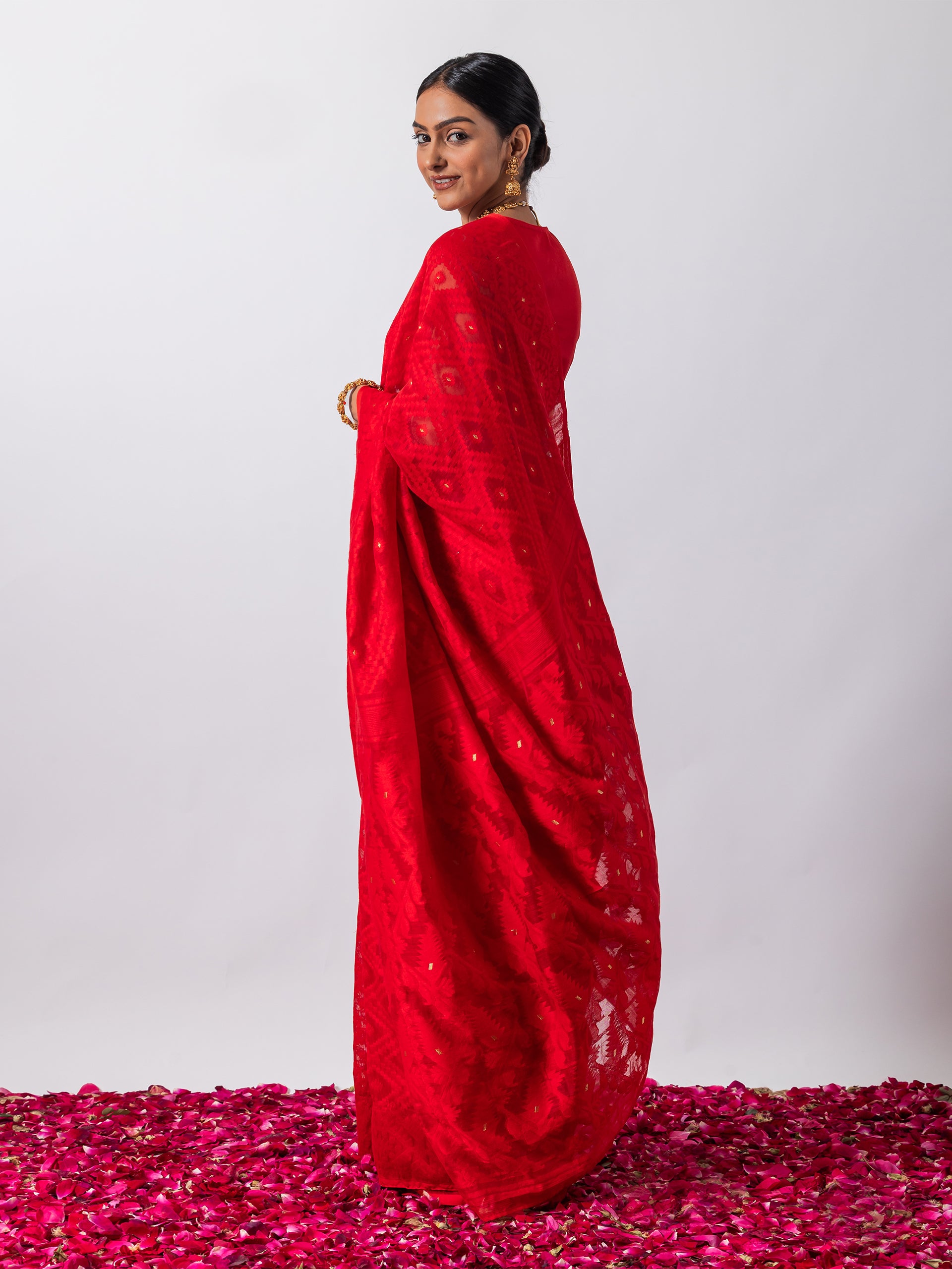 Rosemati Red Jamdani Cotton Saree