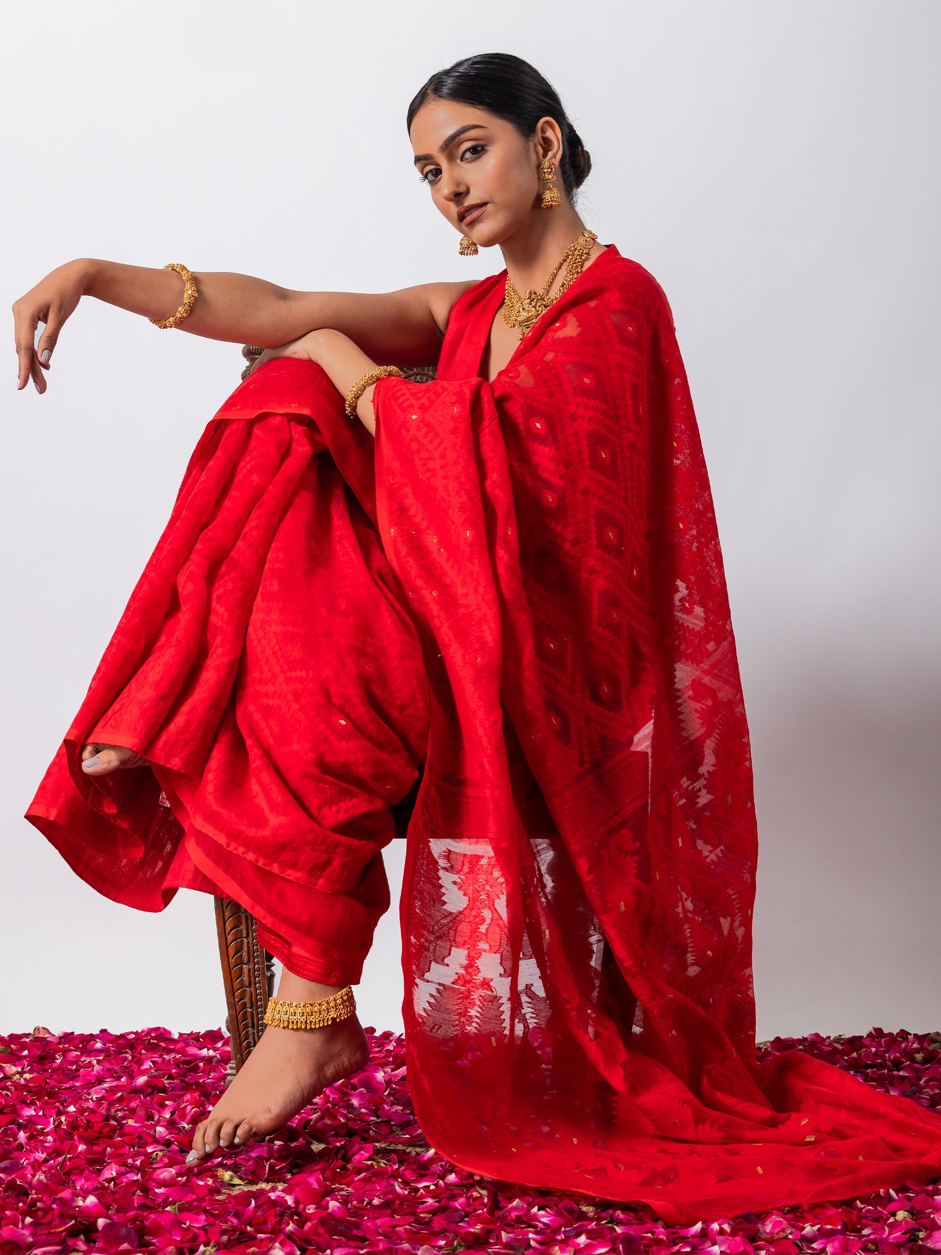 Rosemati Red Jamdani Cotton Saree
