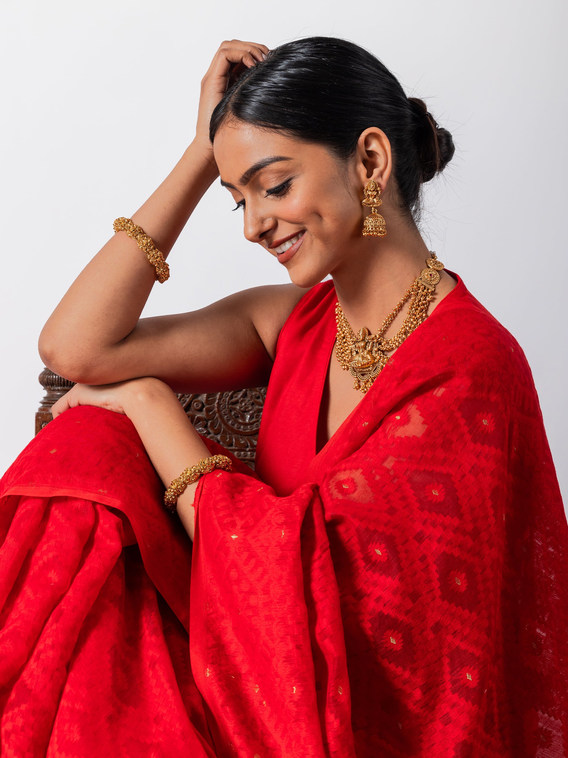 Rosemati Red Jamdani Cotton Saree