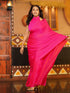Pre-Draped 1-Minute Fuchsia Satin Saree with Gold Handmade Pendants and Blouse Fabric