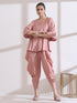 Women's Pleated Pink Peplum Top with Beads and Dhoti Pants 2 Piece Set | Peplum, Round Neck, 3/4 Sleeves, Festive Wear, Partywear (Lux Fabric)