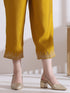 Women's Mustard Kurta with Embroidery on Sleeve and Pants 2 Piece Set | A-Line, Anarkali, V Neck, 3/4 Sleeves, Work Wear, (AirSkin Cotton Silk Blend)