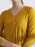 Women's Mustard Kurta with Embroidery on Sleeve and Pants 2 Piece Set | A-Line, Anarkali, V Neck, 3/4 Sleeves, Work Wear, (AirSkin Cotton Silk Blend)