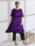 Women's Purple Easy Kurta with Chevron Inner Details 1 Piece | Straight Fit, Round Neck, 3/4 Sleeves, Workwear, (Lux Fabric)