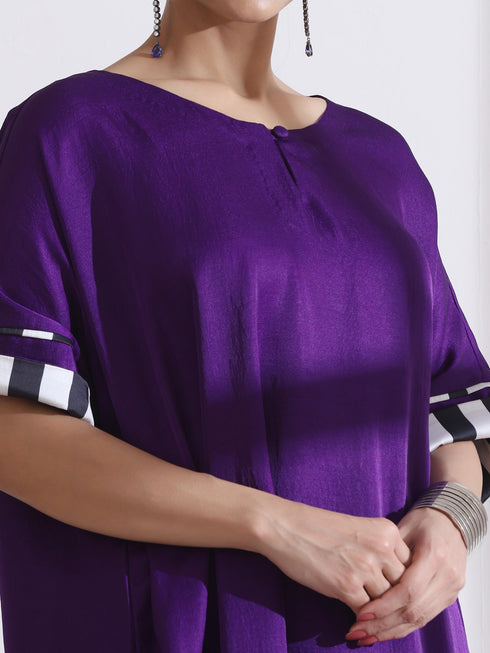 Women's Purple Easy Kurta with Chevron Inner Details 1 Piece | Straight Fit, Round Neck, 3/4 Sleeves, Workwear, (Lux Fabric)
