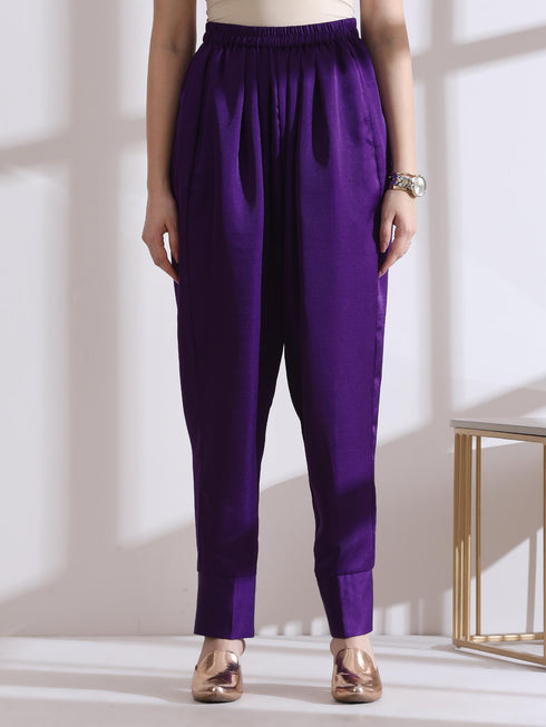 Women's Purple Beaded Kurta with Pants 2 Piece Set | Straight Fit, V Neck, 3/4 Sleeves, Pants, Work Wear, Casual wear, (Lux Fabric)
