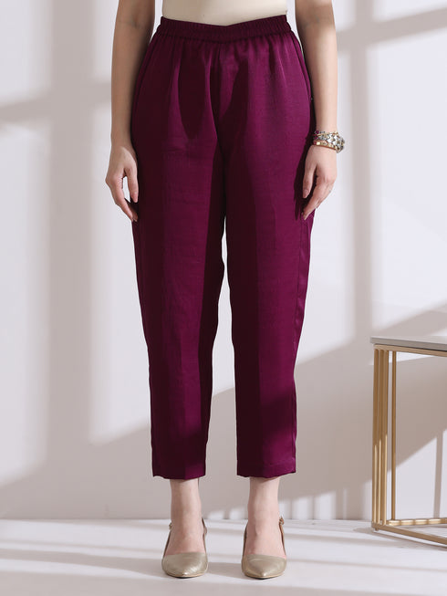 Women's Plum Purple Kurta Set with Coin Detailing and Pants 2 Piece Set | A-Line, V Neck, 3/4 Sleeves, Pants, Work Wear, (Lux Fabric)