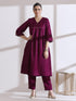 Women's Plum Purple Kurta Set with Coin Detailing and Pants 2 Piece Set | A-Line, V Neck, 3/4 Sleeves, Pants, Work Wear, (Lux Fabric)